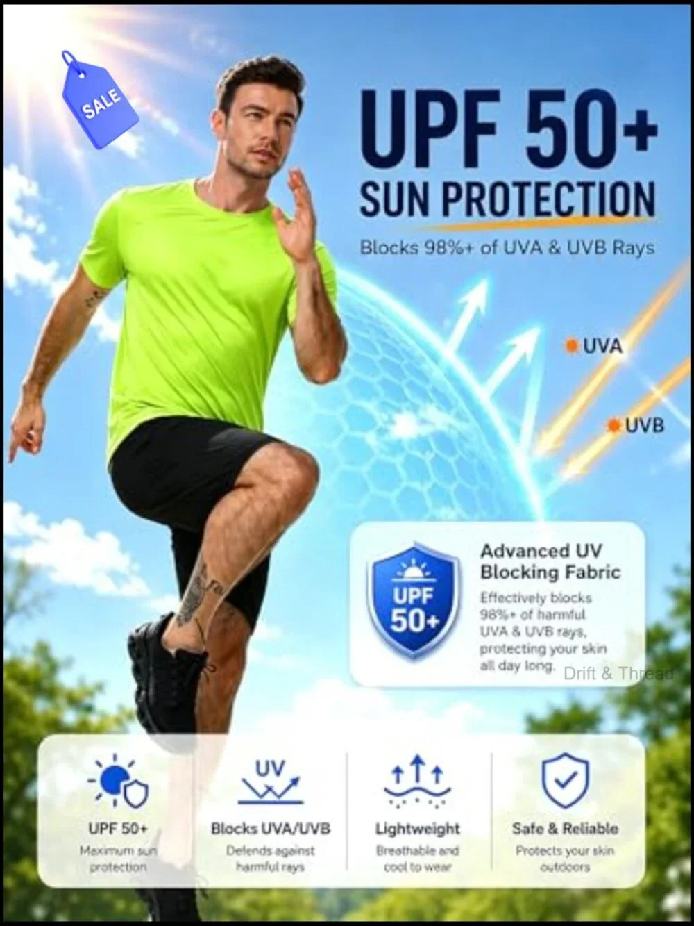 UPF 50+ Sun Protection T-Shirts 5 Pack Fast Dry Rash Guard Workout Running